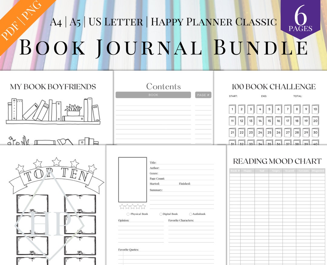 Printable Reading Tracker Journal Bundle, Book Review Log, 100 Book ...