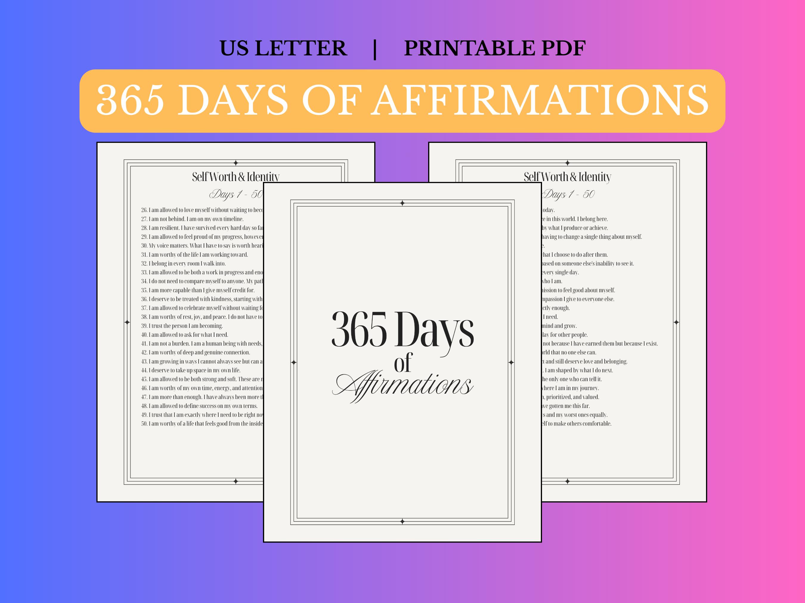 365 Daily Affirmations Printable, Positive Mindset Journal (digital ...