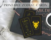 Gold on BLACK Printable Zodiac Cards, Informational Reference, Instant Download, DiY Cards