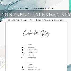 Página principal do calendário do planejador digital, índice do planejador, lista principal do Bullet Journal, página de legenda, para impressão, carta dos EUA, A4, A5, Happy Planner Classic