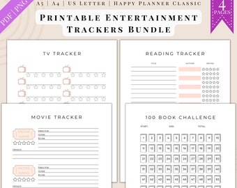 Printable Entertainment Tracker Bundle, Reading, Movies, TV (Digital Download)