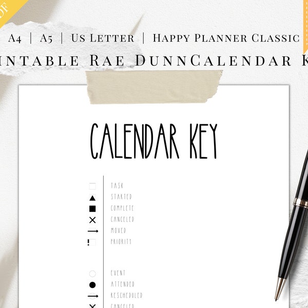 Rae Dunn Inspired Calendar Key, Digital Planner Calendar Key Page, Planner Index, Bullet Journal Key List, Legend Page for Organization