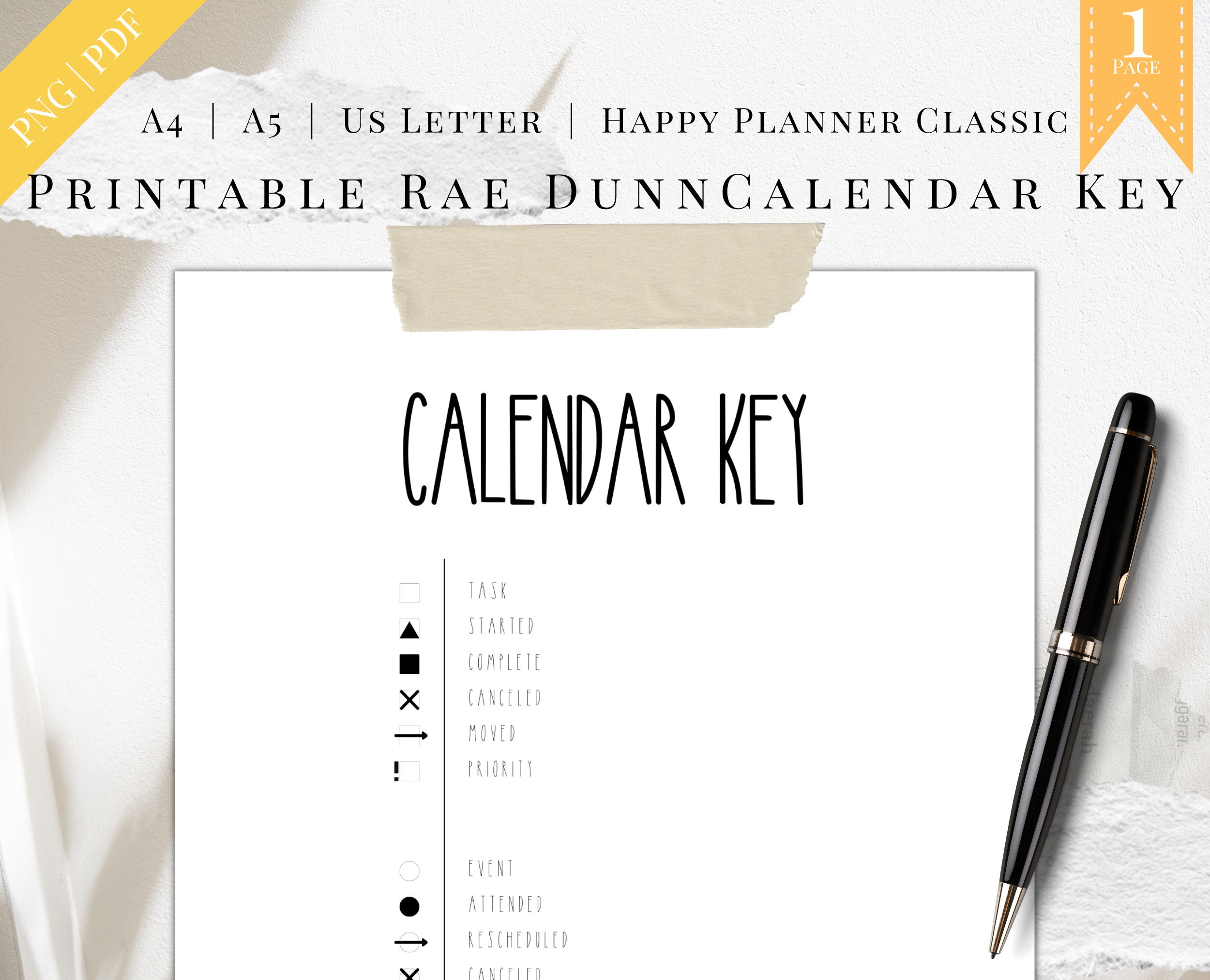 Rae Dunn Inspired Calendar Key, Digital Planner Calendar Key Page ...