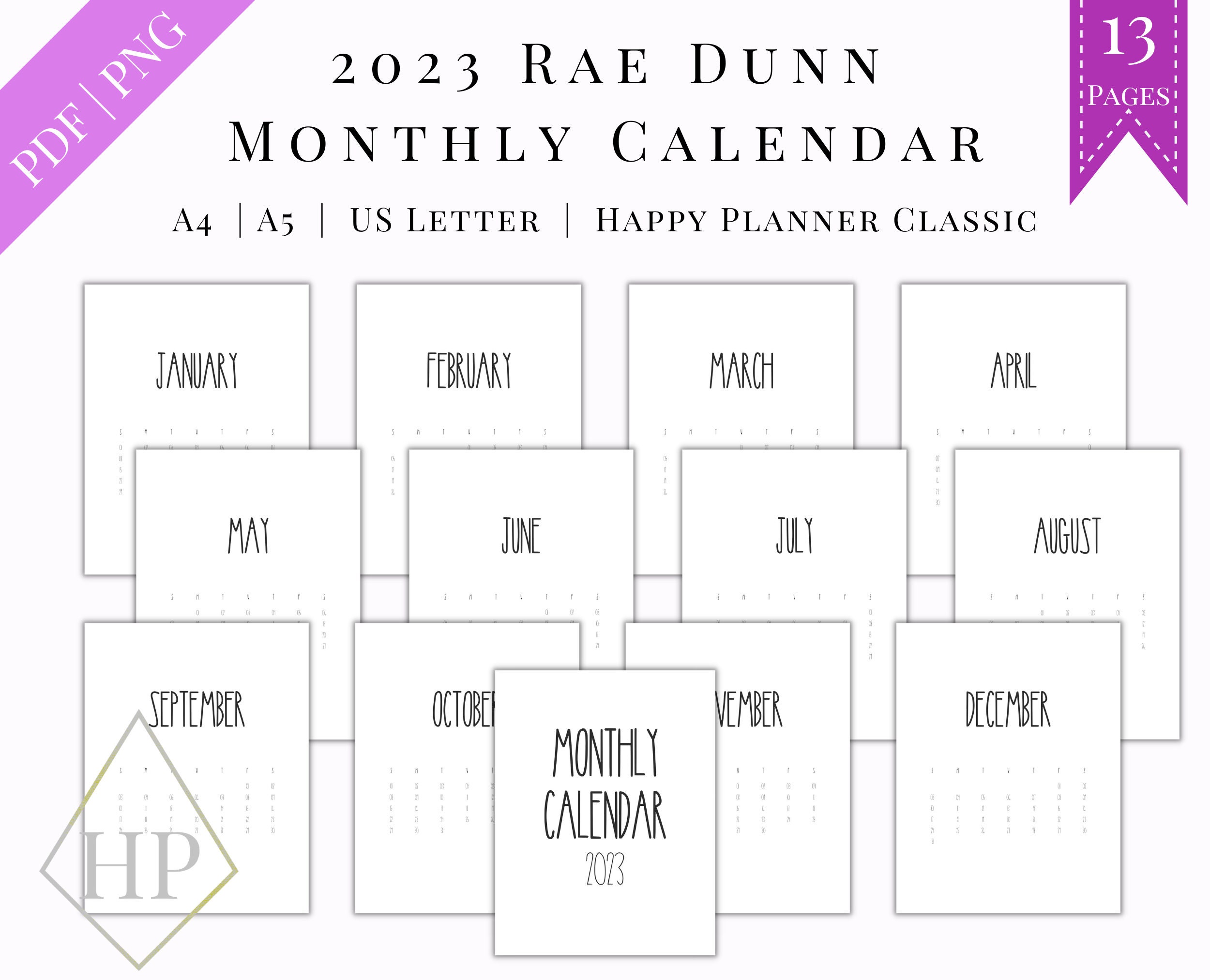 Rae Dunn Inspired 2023 Monthly Calendar Digital Download Printable, Planner Insert for ...