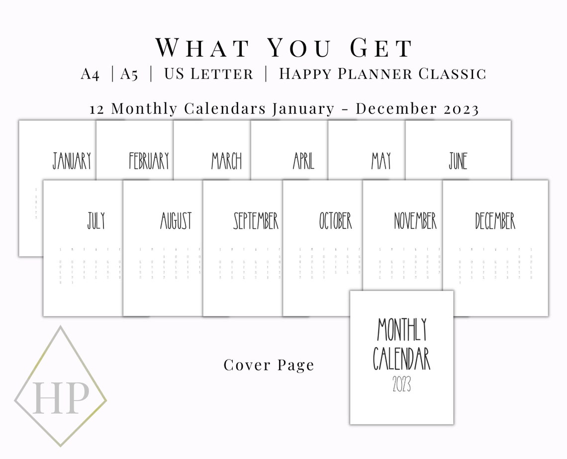 Rae Dunn Inspired 2023 Monthly Calendar Digital Download Printable, Planner Insert for ...