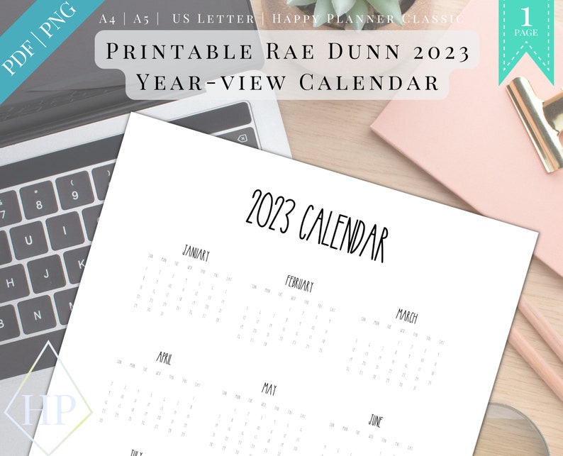 Printable Rae Dunn Inspired 2023 Calendar Yearview Digital Etsy