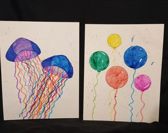 JELLYFISH BIRTHDAY 2 Original 8.5x11 Water Color on Cardstock