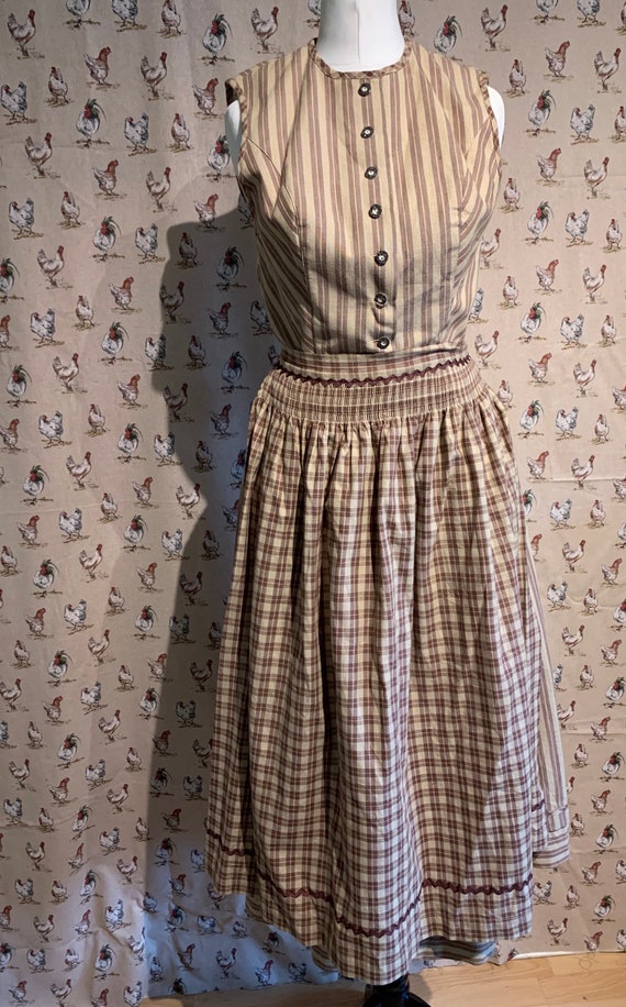 Vintage ALPHORN Beige Stripe Apron Prairie Cottage