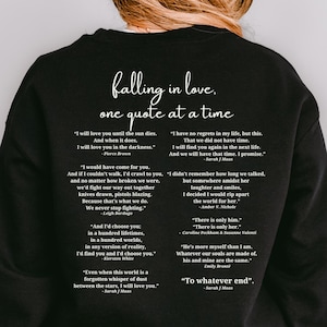 Bookish Sweatshirt for Women | Falling in Love One Quote at a Time | Book Lover Gift | Cozy Book Merch