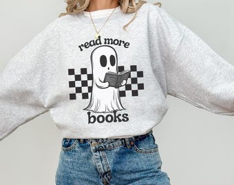 Bookish Ghost Pullover | Spooky Reader Sweatshirt | Cozy Gothic Crewneck | Halloween Literary Sweater | Unisex Fall Top