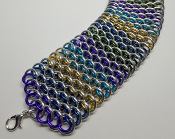 Peacock colors dragonscale cuff bracelet