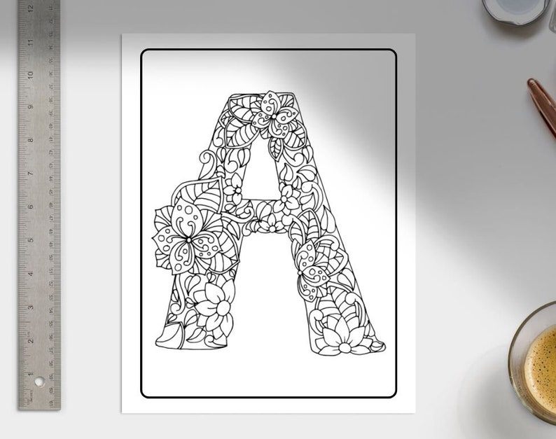 26 floral alphabet letters coloring pages printable coloring etsy
