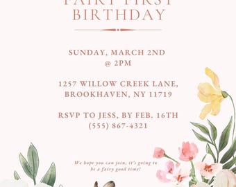 A Fairy First Birthday Invitation - Pastel Florals