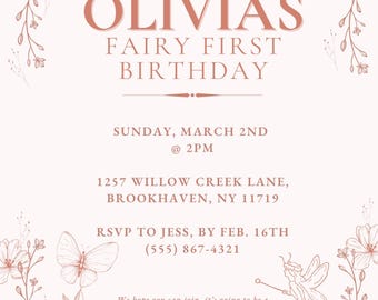 A Fairy First Birthday Invitation - Fairy's + Flowers
