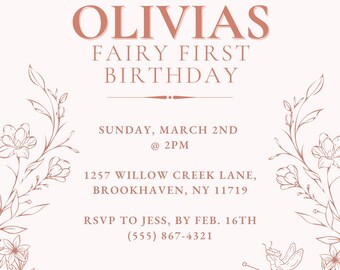 A Fairy First Birthday Invitation - Monochromatic
