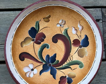 Vintage Norwegian Wooden Bowl, Traditional Norwegian Painting on Wood, Signed, Rosemåling, 1980s, Telemark Norway