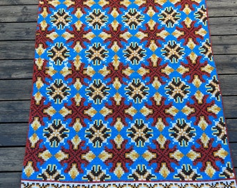 Vintage Norwegian Handmade  Tapestry wall Hanging, Floor Runner, Carpet, Wool Rmbroidery,  1960s Telemark Norway