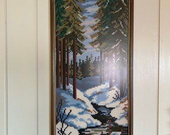 Winter, Vintage Norwegian Handmade Wool Embroidery Wall Decoration in Frame with non-reflective glass, Scandinavian Home Decor, 1960s