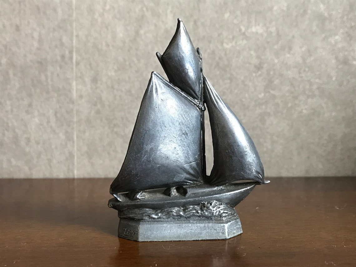 Vintage Handmade Pewter Sculpture of Sailboat signed by Lerø Etsy