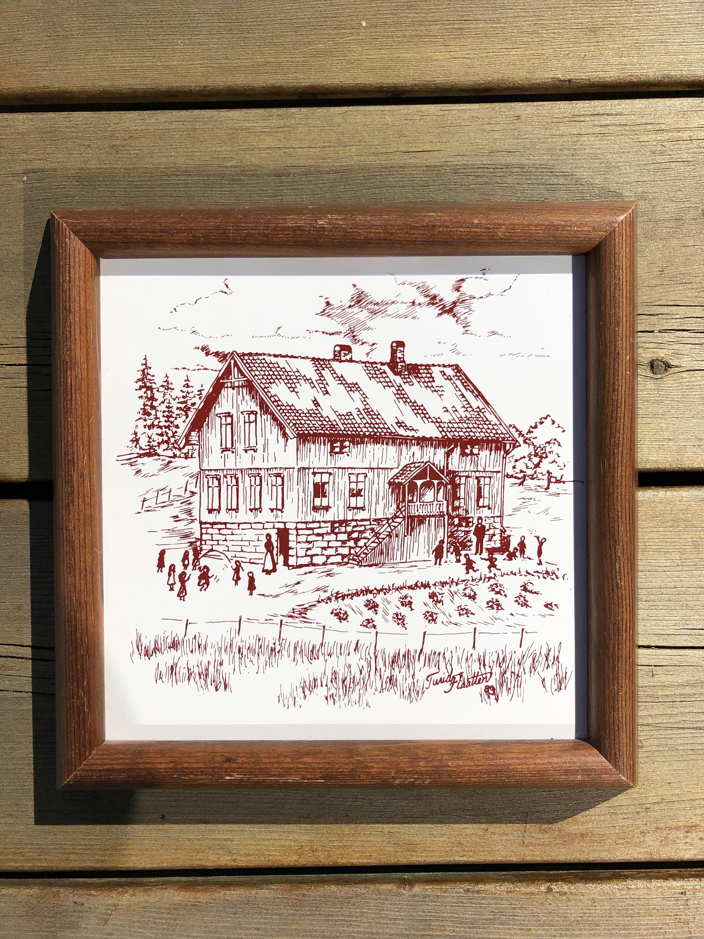 Vintage Limited Edition Art Tile House "Heistad School" dedicated to the history of Heistad  Telemark Norway 1989