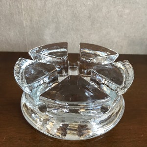 Vintage Scandinavian Handmade Art Glass, Heavy Glass  Tea Light Holder, Plate Warmer,  Candle Holder, 1960s