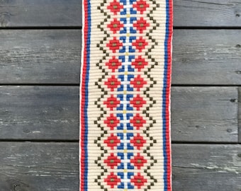 Vintage Norwegian Handmade Table Runner, Tapestry, Rug, Woll Embroidery, Traditional Scandinavian Home Decor, Folk Art and Craft, 1960s