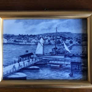 Vintage Porsgrund porseleinen kunsttegel, oude Porsgrunn-brug, Noorwegen Telemark Porsgrund