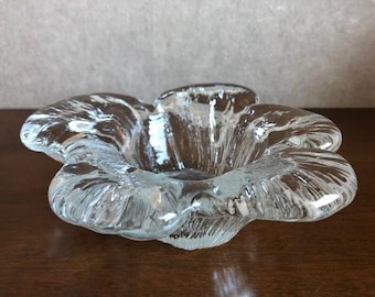 VIntage Scandinavian Ice Glass Bowl or Candle Holder. Unique design, Crystal,  Art. Perhaps  Littala by Tapio Veli Ilmari Wirkkala