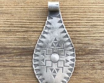 Vintage Handmade White Meta Pendant, Collectable Pewter Runes Pattern Norwegian Traditional Bunad Jewerly, Scandinavian Style, 1930s