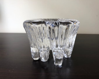 Vintage Hadeland Crystal, vetro artistico in cristallo scandinavo, portacandele in cristallo di ghiaccio gocciolante, Norvegia anni '70