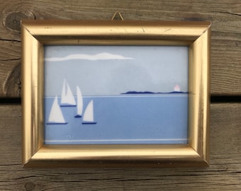 Vintage Porsgrund Porcelain Art Tile, Signed by Anne Marie Odegaard, Norway Telemark Porsgrund
