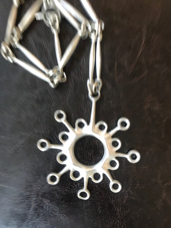 Vintage Norwegian Handmade Pewter Jewelry Pendant Necklace Mid