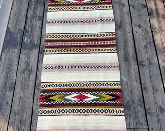 Norwegian Hand Woven Rug, Tapestry Hanging, Carpet or Table Runner, Kilim Technic carpet, 1960s Telemark Norway