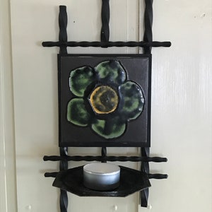 Scandinavian Handmade Wrought Iron Ceramic Tile Wall Sconce, Art Hanging Candle Holder, Scandinavian Home Decor, Scandinavian Style