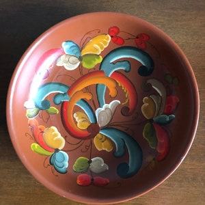 Vintage Norwegian Wooden Bowl, Traditional Norwegian Painting on Wood, Rosemåling, 1979s, Telemark Norway