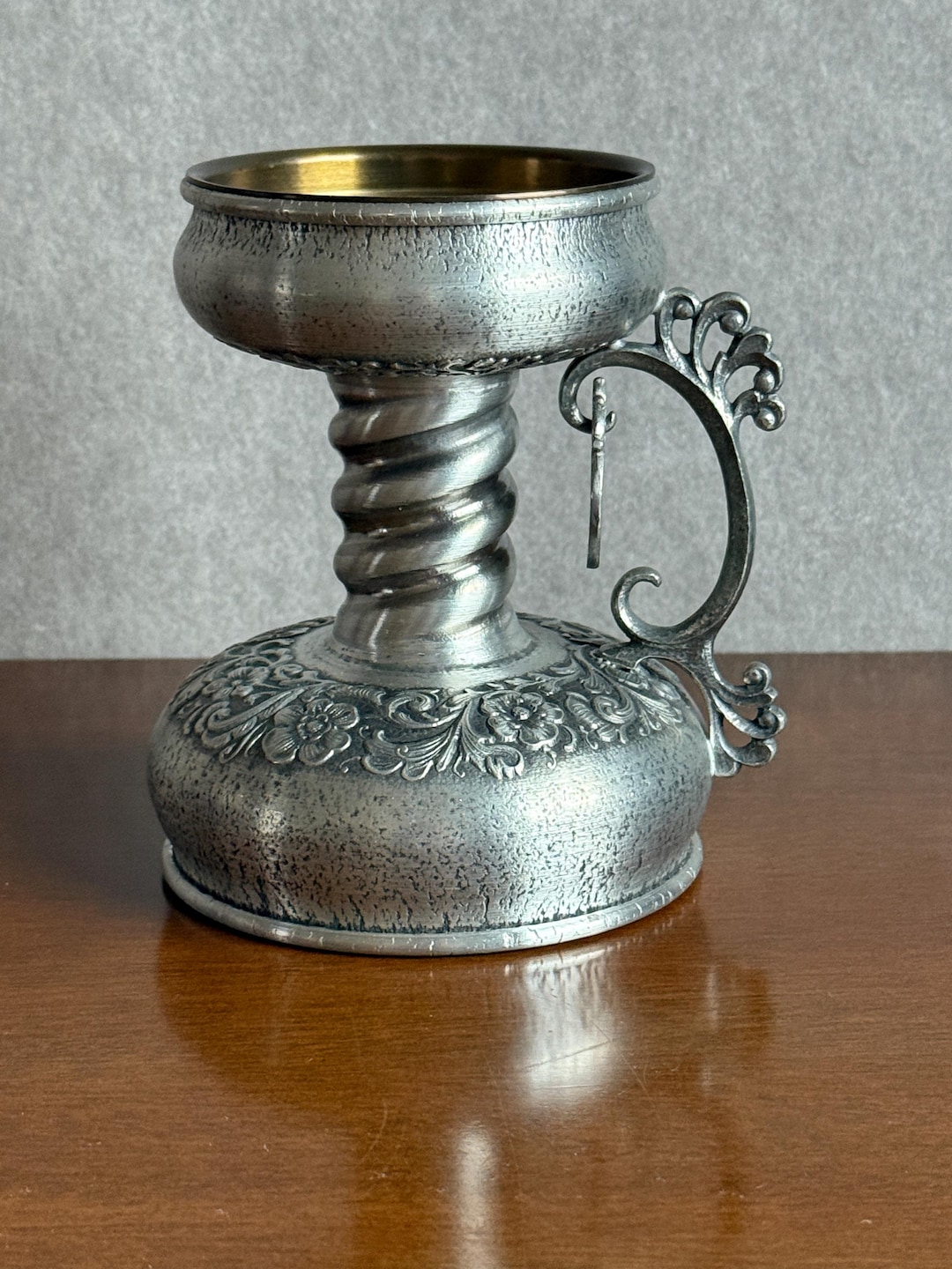 Handmade Eik Tinn Norge Pewter Candle Holder - Bowl on Pedestal by