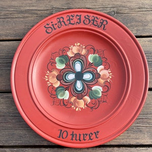 Vintage Norwegian Wooden Plate, Traditional Norwegian Painting on Wood, Rosemåling, 1970s, Decorative Plate, Wall Hanging,Telemark Norway
