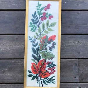 Vintage Norwegian Handmade Homemade Wool Embroidery Wall Decoration in Frame with Non-Reflective Glass, Scandinavian Home Decor, 1970s