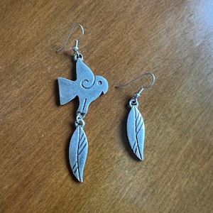 Vintage Handmade Tinn-Per Pewter Earrings, Scandinavian Motif, Bunad Jewelry, Mix Technique, Norwegian Design, Scandinavian-style Jewelry