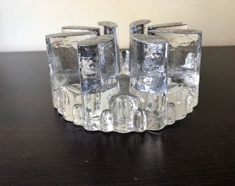 Vintage Glasdesign Georgeshutter Art Glass Tea Light Holder, Plate Warmer. W. Germany Becker Design, Glass Crystal 1970s