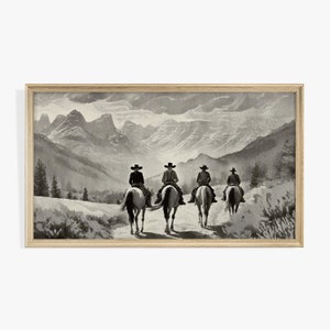Frame TV Art Cowboy Western Horse Summer Vintage Oil Painting TV Art Black and White Screen Saver Screensaver Samsung 16:9 Ratio JPG