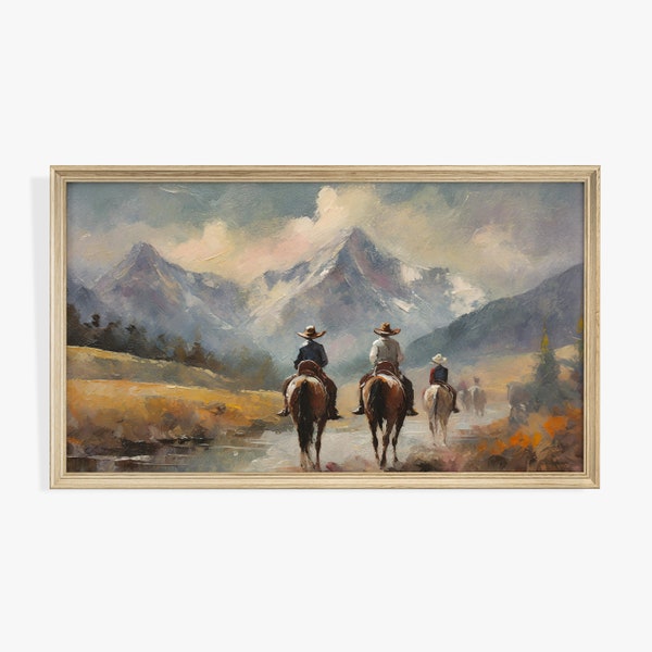 Frame TV Art Cowboy Western Horse Summer Vintage Oil Painting TV Art Screen Saver Screensaver Samsung 16:9 Ratio JPG