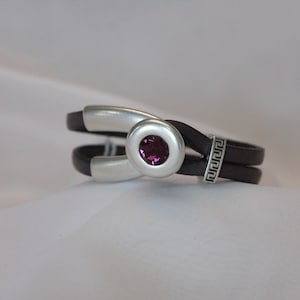 Leather bracelet w/Amethyst Swarovski crystal wishbone clasp