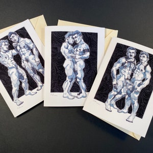 Leathermen Couples 3-Pack Greeting Cards with Envelopes