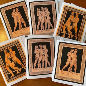 Naughty Greek Lovers + Fighters 6-Pack Greeting Cards