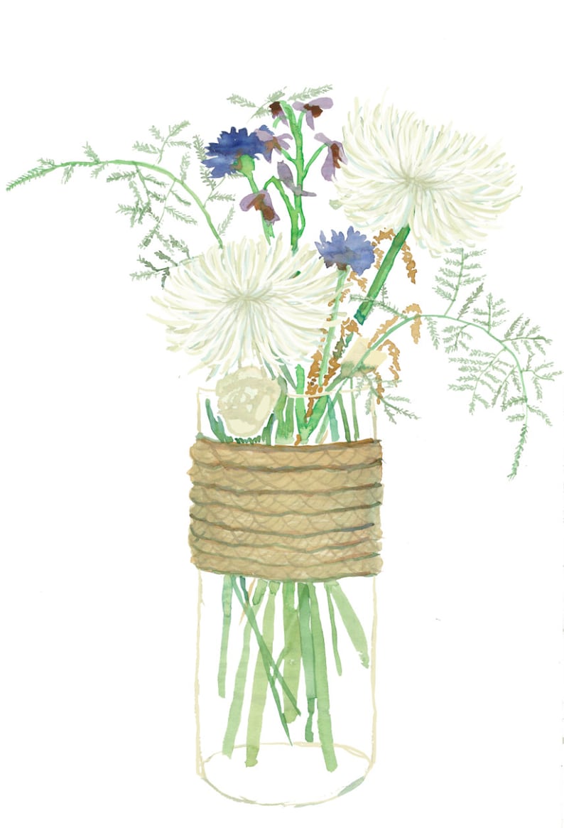 Watercolor Flowers in Vase Etsy