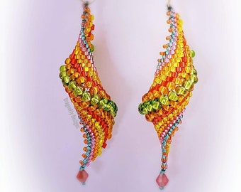 Tequila Sunrise Earring tutorial, seed bead pattern, pdf