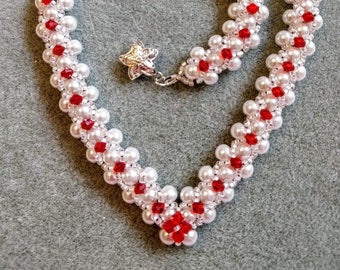 Diana Necklace Pattern, Tutorial, PDF, beaded, crystals. Pearls, seed beads