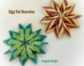 Ziggy Star Christmas Decoration tutorial, peyote beading PDF