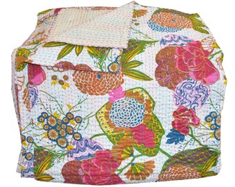 Indian handmade Kantha quilt bedspread bedsheet bedcover quilt Kantha quilt coverlet vintage handmade Queen size Floral Print quilt